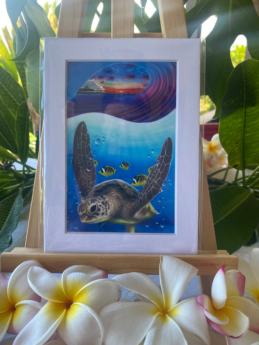 Royal Honu 4x6 signed print actual matted size 5x7