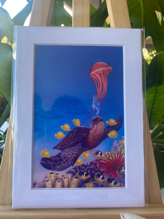 Jelly Honu 4x6 signed print. actual matted size 5x7