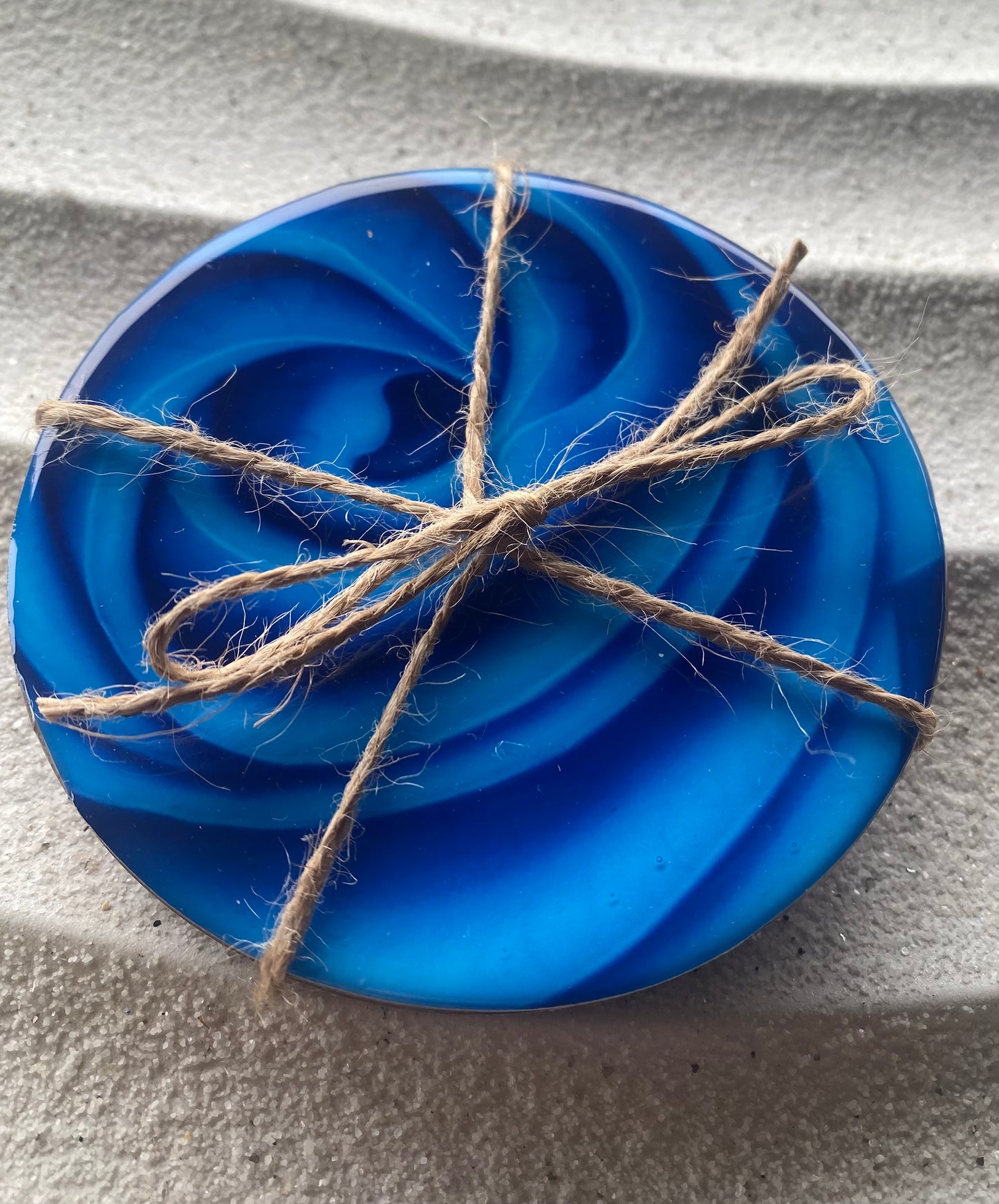 Blue rose, wood printed coasters coated with resin. Cork bottom set of 4
