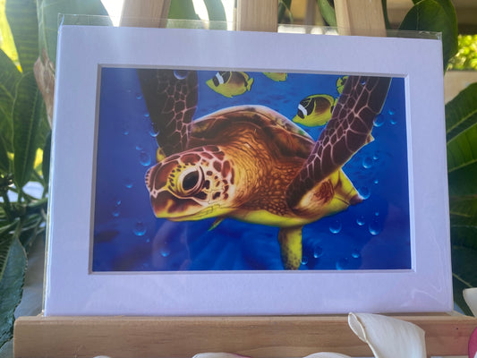 Royal Honu close up. Signed 4x6 print. Actual matted size 5x7