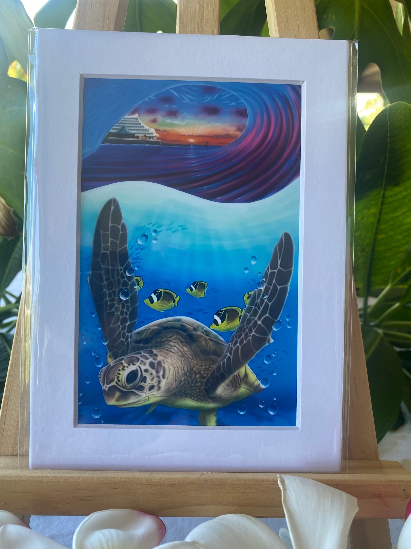 Royal Honu 4x6 signed print actual matted size 5x7